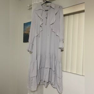 Mango Lilac Purple Ruffle Midi Dress with Ruffles and Ties